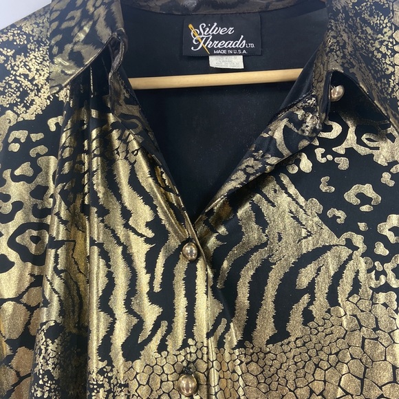 Vintage Silver Threads black and gold gothic   metallic silky button down shirt - Picture 9 of 10